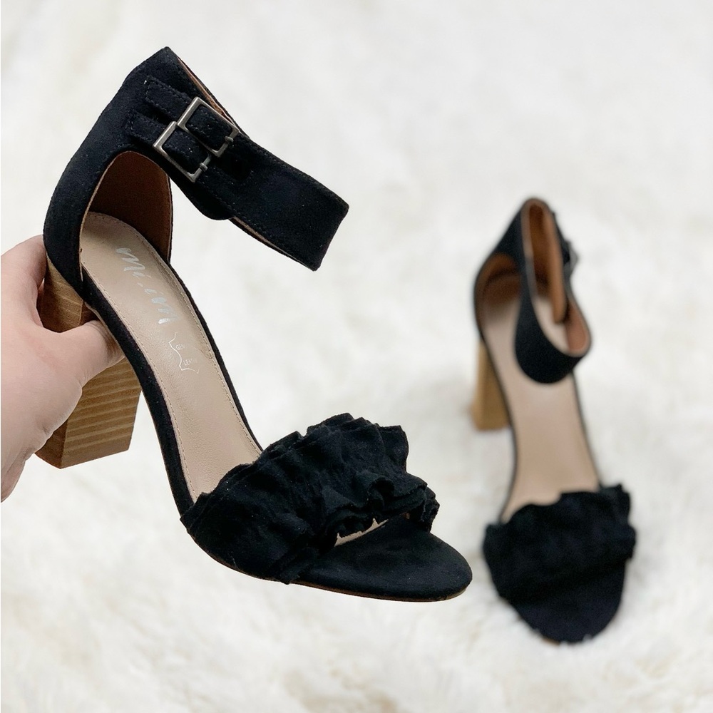 Mi.iM Emmeline Black Ruffle Trim Two Band Heel
